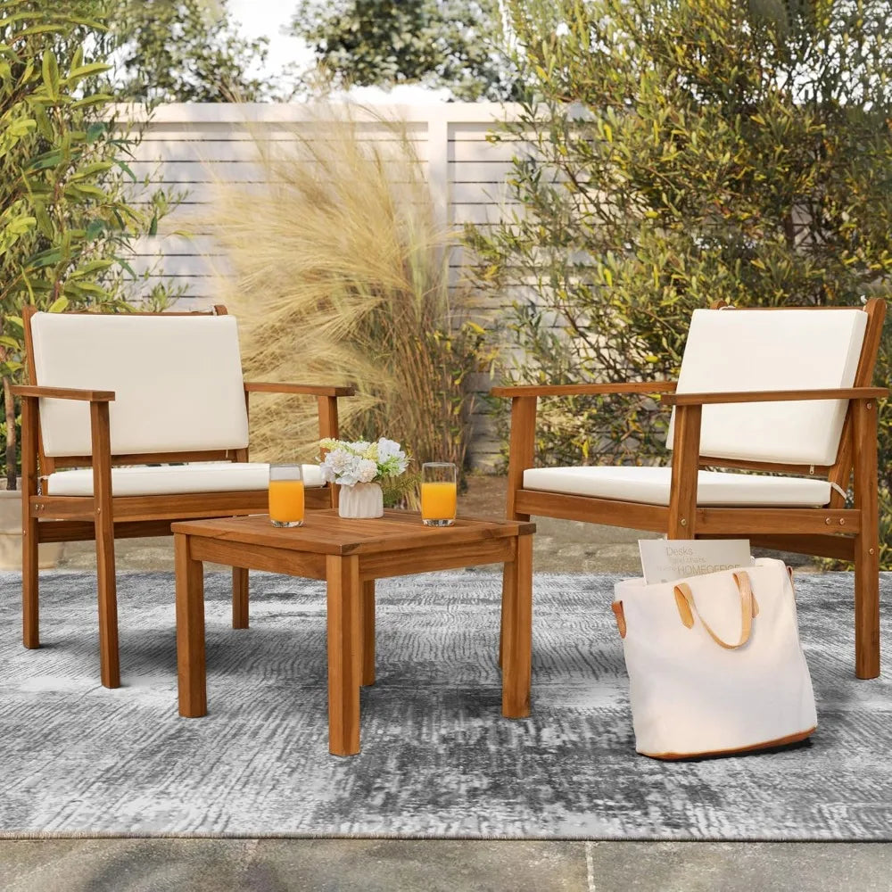 Acacia Wood Patio Furniture with Coffee Table & Cushions Outdoor Conversation Set Balcony Chairs for Porch, Deck