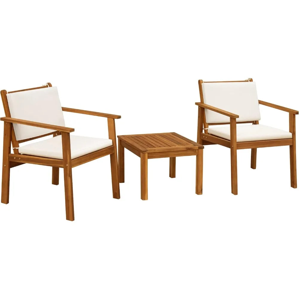 Acacia Wood Patio Furniture with Coffee Table & Cushions Outdoor Conversation Set Balcony Chairs for Porch, Deck