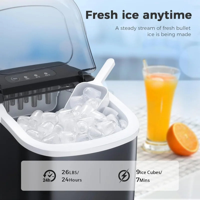 Portable Ice Maker Machine, 26Lbs/Day, 9 Bullet Ice Fast