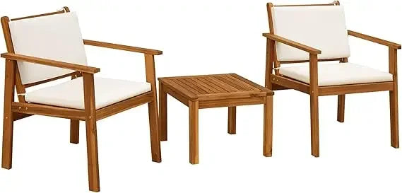 Acacia Wood Patio Furniture with Coffee Table & Cushions Outdoor Conversation Set Balcony Chairs for Porch, Deck